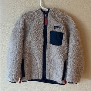 Patagonia Kids Sherpa Fleece Jacket - Cream and Navy
